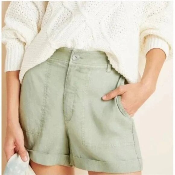 Anthropologie Cloth & Stone High Rise Tencel Green Utility Short XS - Picture 1 of 9